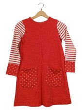 Mini Boden Mädchen Freizeitkleid Gr. 140 Rot Gestreift Punkte Baumwolle