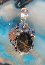 KX Anhänger Türkis schwarzer Kupfertürkis Feder Spirale Blume Silber 925