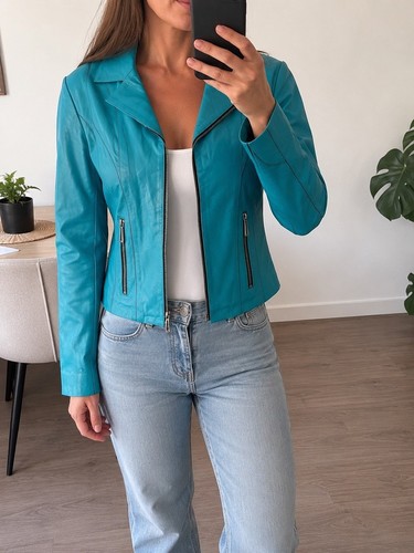 Damen echtlederjacke türkis - damen,