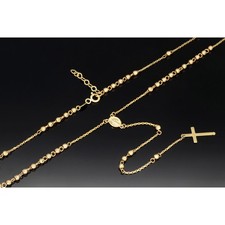 Rosenkranz Y-Kette Goldkette Kreuzanhänger 585 14K Echt Gold 48-50cm