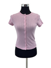 Hollister Damen Kurzärmliges Pointelle-Oberteil Knopfverschluss Gr. S Rosa Shirt