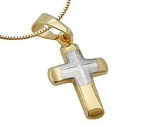 375 ECHT GOLD *** Kleiner Kreuz Anhänger 12 mm bicolor, Kette optional