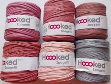 0,05 Euro/m - Hoooked Zpagetti Textilgarn-Paket, 6 x uni Farben, 120m/Rolle