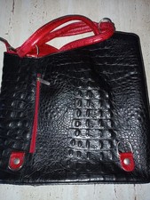 Schultertasche, Damen Leder Umhängetasche, Schwarz - Rot