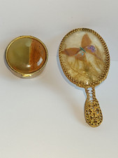 Antiker Spiegel floral verziert Schmetterling Perlmut Inlay+Edelstein Schmuckbox