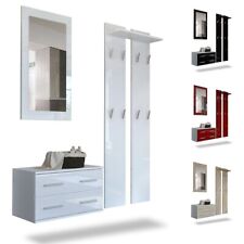 Garderobenset Flur Garderobe Diele Set Spiegel Schuhschrank Kioto Weiß Hochglanz