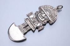 Tumi Gottheit Figur Relief 925er Silber Kettenanhänger Peru Ritualmesser Inka
