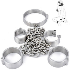 Bondage Edelstahl Halsband Handschellen Fußfesseln Mit Eisenkette BDSM Kit Neu