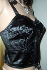 RAR Vintage Lady Paris Glanz Satin Long BH schwarz 95 Pin Up Bustier neu (d56)