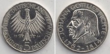 BRD 5 Deutsche Mark (5 DM) 1964 J Silber Johann Gottlieb Fichte