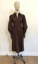 Vintage Laura Ashley Made in Wales braun weiß Blumen Midikleid Gr. 12 neu mit Etikett 