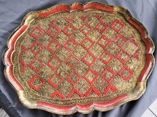 Antikes Florentiner Holztablett Rot Gold Orientalisch 42X 32 CM