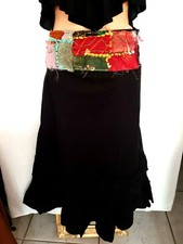 Maxi Rock XL 44 46 Schwarz Volant India  Bestickt Bunt ETHNO GOA Rosa Damen k484