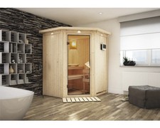 Elementsauna Karibu Callinan inkl. 9 kW Ofen u.ext.Steuerung mit Dachkranz und b