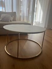 Runder Couchtisch mit Glasplatte in Marmor- Optik 80 cm Durchmesser 