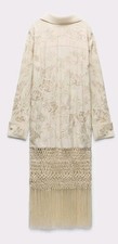 Kleid ZARA Limited Edition Beige Gr. M-L mit Fransen, mit Blumen bestickt 