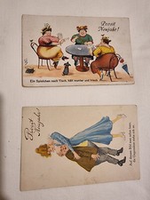 2 antike ScherzKarten Prosit