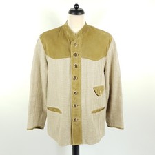 Steinbock Trachtenjacke Herren Gr. 52 Beige Braun Leinen Leder Janker Jacke