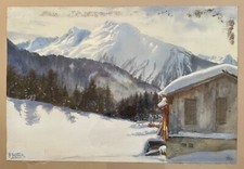BRUNO RICHTER (B. Richter): Aquarell, signiert, Winterlandschaft in den Alpen