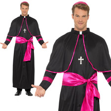 Erwachsene Kardinal Kostüm Schwarz Pink Bishop Priester Pfarrer Kostüm Outfit