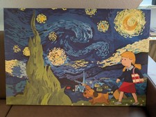 Leinwand Bild Mädchen mit Hund Van Gogh Stil 63x93 cm Kinderzimmer Keilrahmen