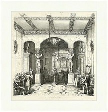 Das Probstsche Kaffeehaus in München Säulen Leuchter Brunnen Holzstich E 7375