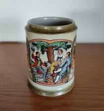 Alter Bier Krug markiert MR Trinkspruch 0,5L Keramik Humpen Wirtshaus Jugendstil