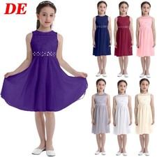 DE Mädchen Kleid Festlich Chiffonkleid Ärmellos Blumenmädchenkleider Partykleid