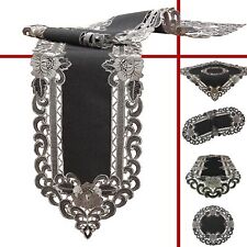 Leinenoptik Grau Blumen Stickerei Tischband Tischläufer Deckchen Tischdecke