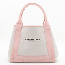 PRE-LOVED Balenciaga Navy Cabas Canvas & Leather 2Way Tote Bag White/pink 339933