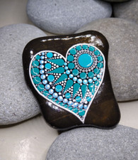Herz-Mandala Stein, türkis, Naturstein Bodensee, Einzelstück, handbemalt, Deko