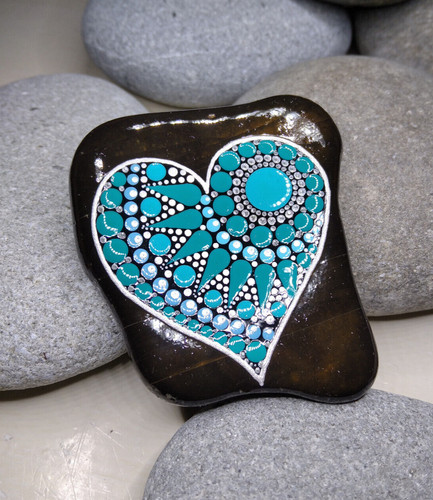 Herz mandala stein - herz-mandala, türkis