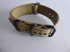 Leinen Uhrband 24 mm olive Canvas Strap ZULU Rundringe Edelstahl schwarz