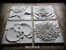 Gips Wandrelief Relief Blumen  4 Tlg. Spar Set,Dekoration Wand Wanddekoration
