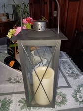 Große Metall Laterne Mit Glasscheiben Und Led Echtwachskerze