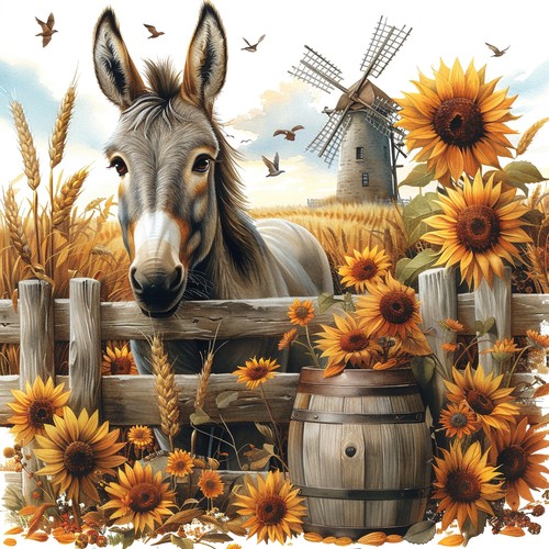 Wandbild esel bauernhof - esel, herbst
