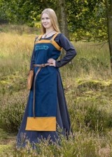Wikinger Trägerkleid / Schürzenkleid mit Stickerei, blau/senfgelb