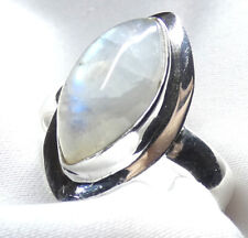🌙Ring 925 Silber Gr. 20 (63) Mondstein Navette mit Blau - Goldschimmer NEU🌙