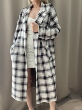 Zara Oversize Strickmantel Kariert Karo Mantel Jacke Pullover Beige Weiß S 36 38