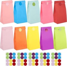 50 Stück Papiertüten Klein, Geschenktüten Kindergeburtstag Bunt Flachboden