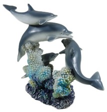 große Delfin Gruppe Korallen 20 x 20 x 10 cm Delphin Maritim Figur Deko B-G K591