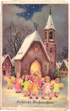 AK Weihnachten Glückwunsch Kirche Kinderengel Kerzen Künstler Kleinformat