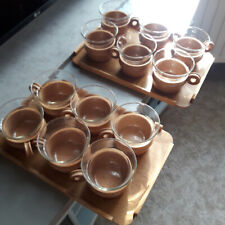 Origiinal DDR Tee-Set mit Holzbrettchen, Holzuntersatz und 6 Glas-Tee-Tassen