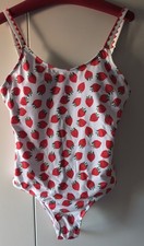 Badeanzug Swimsuit L 38/40 Erdbeeren rockabilly vintage pinup weiß Strawberry