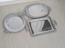 3x Platte Fleischplattte silberfarbene Servierplatte mit Griffen silberne silber