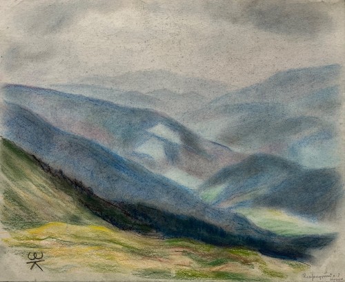 Pastell zeichnung berge tal - pastell,