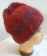 Tolle Mütze mit Mohair in "Weinrot-Lila", Gr. L, von Hand gestrickt