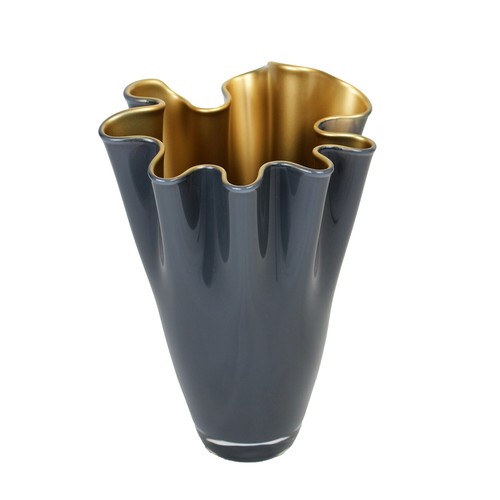 Vase glas gewellt grau - vase,