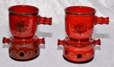 Vintage 70er 8tlg.Traumfeuer Feuerzangenbowle Keramik  6 Tassen & 2 Stövchen