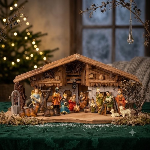 Detaillierte weihnachtskrippe - detaillierte,